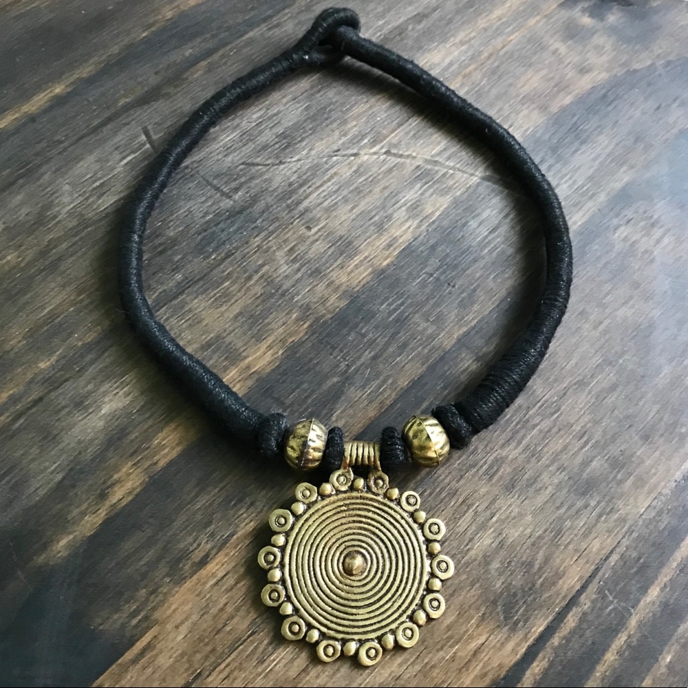 TRIBAL BLACK AND BRONZE SPIRAL  PENDANT NECKLACE